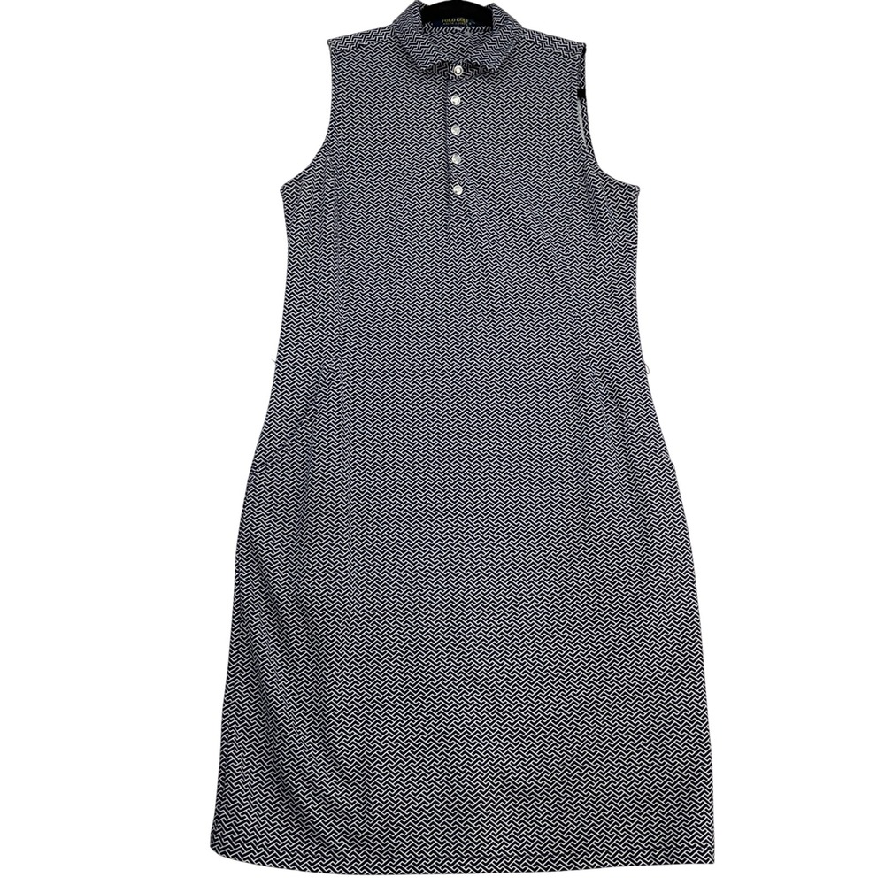 Polo Golf Ralph Lauren Dress Womens Medium Navy White Geometric Sleeveless‎ Pima